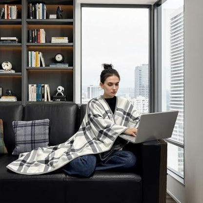 forestfish Fleece Wearable Blanket Poncho With Pockets & Buttons - color: Gray-white