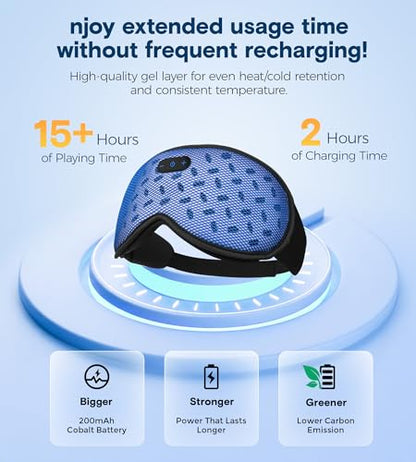 MUSICOZY Sleep Mask Bluetooth Headphone Cooling Weighted Eyemask Headphones - color: Grid Blue