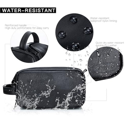 Elviros Toiletry Bag for Men PU Leather Shaving Dopp Kit (Medium, Black) - color: Black, size: Medium (Pack of 1)