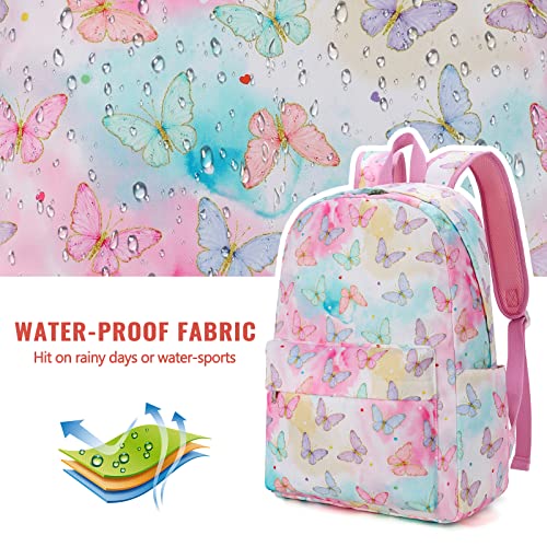 LEDAOU Backpack for Girls School Bag Kids Bookbag Teen Backpack Set Daypack with Lunch Bag and Pencil Case - color: Butterfly