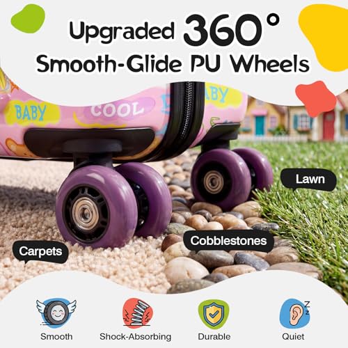 20" Kids Ride On Suitcase, Lightweight Hardshell Travel Luggage with Wheels - color: Candy Garden Pink