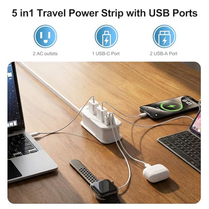 VYLEE Universal Travel Adapter with 6FT Extension Cord - color: White