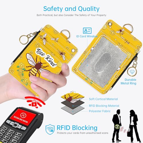 2-in-1 ID Badge Holder & Lanyard Wallet，Cute Zippered Pouch Bee Kind - color: Bee Kind