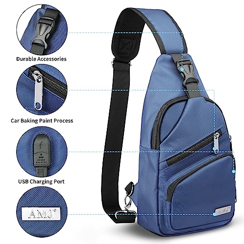 AMJ Crossbody Sling Bag Men Women, Casual Shoulder Backpack, Chest Daypack Satchel for Hiking Travel - color: Blue, size: Small
