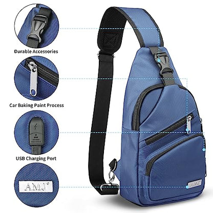 AMJ Crossbody Sling Bag Men Women, Casual Shoulder Backpack, Chest Daypack Satchel for Hiking Travel - color: Blue, size: Small