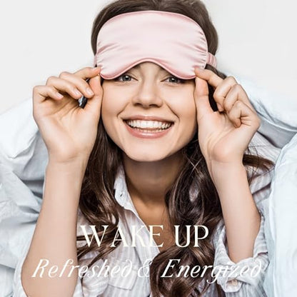 Pink Sleep Eye Mask, Blackout Silk Satin Travel Blindfold Set Women - color: Pink
