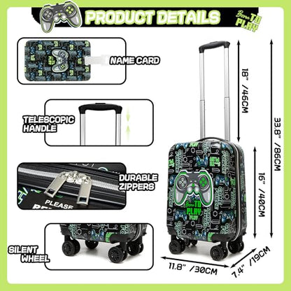 Kids Luggage Set 2 Piece 16 Inch Hardside Spinner Wheels Carry On Airline Approved - color: Game 02