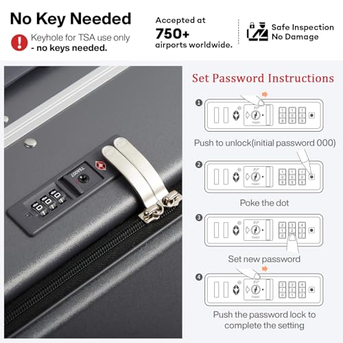 mixi 26 Inch Large Checked Luggage PC Hard Shell Suitcase Top Opening Aluminum Frame Travel Suitcases with Wheels, Rock Gray - color: Rock Gray, size: 26-inch