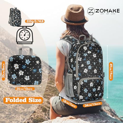 ZOMAKE Lightweight Packable Backpack 30L, Foldable Travel Hiking Daypack - color: D-black,floral Pattern