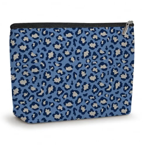 Leopard Print Makeup Bag Cosmetic Bag, Makeup Organizer for Women,Gray Blue - color: Blue Pink Leopard Print 575