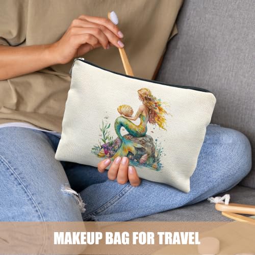 Mermaid Gifts for Women Cosmetic Makeup Bag - color: Ocean Beach Golden Emerald Mermaid