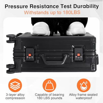 VentureVault All Aluminum Zipperless Carry On Luggage, 20 Inch, Black - color: Black, size: 20