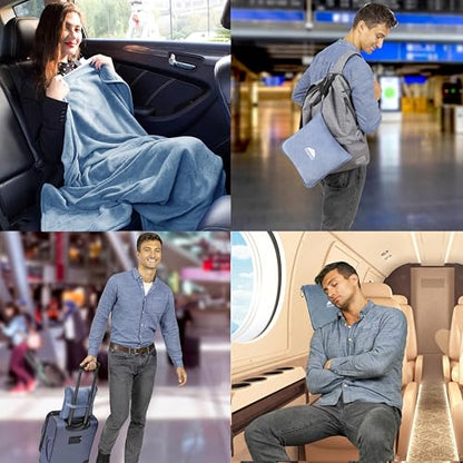 BlueHills Premium Soft Travel Blanket Pillow Combo Airplane Grayish Blue - color: Grayblue-1pk-t026