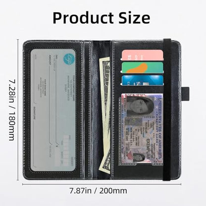 Stained Glass Sunflower Premium Leather Checkbook Cover for Men Women, Multi-Functional Long Wallet with RFID Blocking, Business Card Holder&Pen Loop Slim Design - color: Stained Glass Sunflower