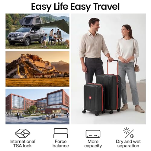 2 Piece Luggage Sets(20/26in) Wide Handle Hardshell Luggage - color: Black, size: 2-Piece Set (20"/26'')
