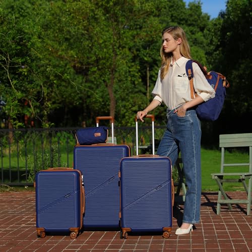 Cosbarn Luggage Sets, Lightweight Durable Hardshell 5 Piece Suitcase set - color: DarkBlue