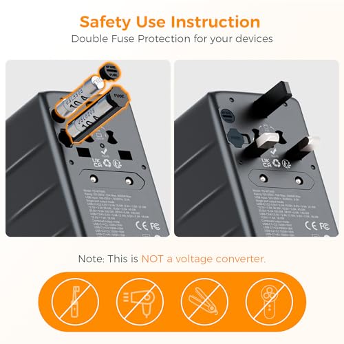TESSAN Universal Travel Adapter, 140W GaN, Black - color: Black&Orange-140W