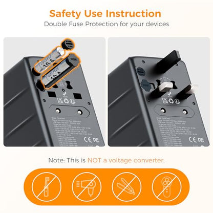 TESSAN Universal Travel Adapter, 140W GaN, Black - color: Black&Orange-140W