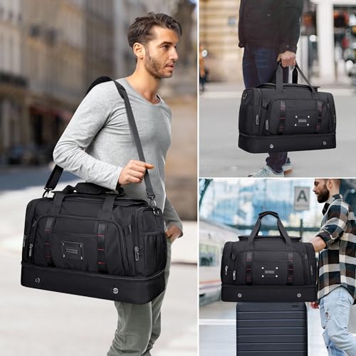WITZMAN Travel Duffle Bag for Men 55L Nylon Weekender with Shoe Compartment - color: Black