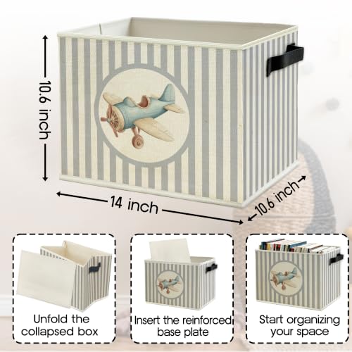 Blue Airplane Boys Nursery Storage Bin Basket with Handles - color: Color27
