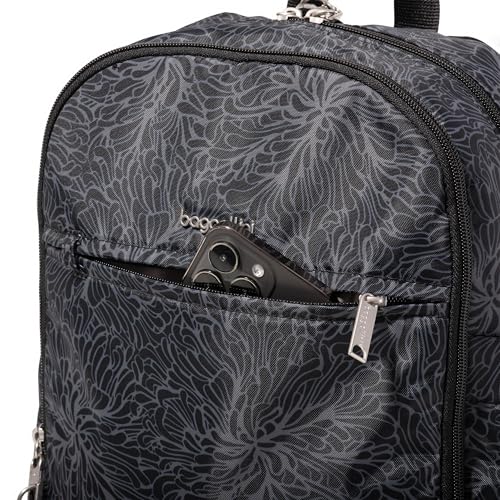 Securtex Anti-Theft Getaway Backpack - 9.4"x13"x5" Travel Safe Bag w/Locking Zippers, Slash-Resistant, RFID - color: Midnight Blossom Print