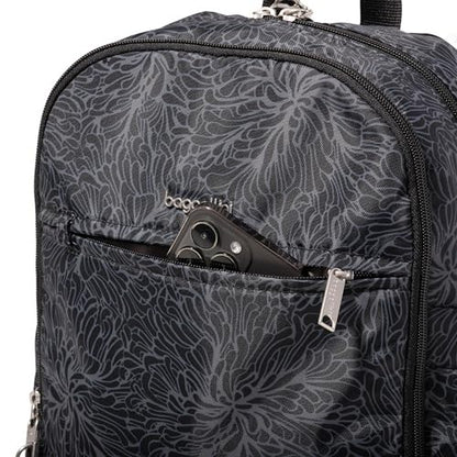 Securtex Anti-Theft Getaway Backpack - 9.4"x13"x5" Travel Safe Bag w/Locking Zippers, Slash-Resistant, RFID - color: Midnight Blossom Print