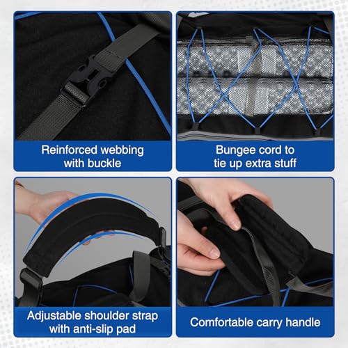 REDCAMP 85L/120L/140L Foldable Duffle Bag with Wheels, Large Travel Duffel Bag - color: 140L Black with Blue Elastic Straps