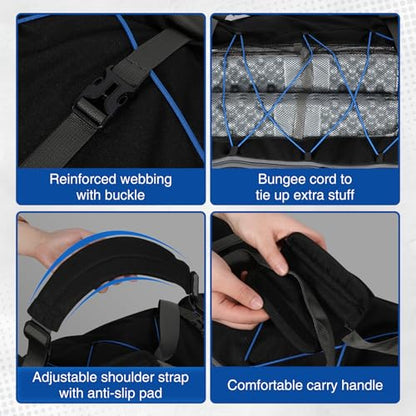 REDCAMP 85L/120L/140L Foldable Duffle Bag with Wheels, Large Travel Duffel Bag - color: 140L Black with Blue Elastic Straps