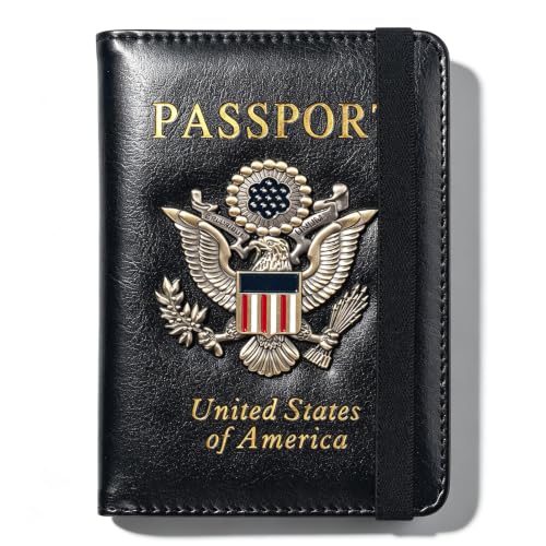 Premium Passport Holder for Travel RFID Blocking Passport Cover Slim - color: Black