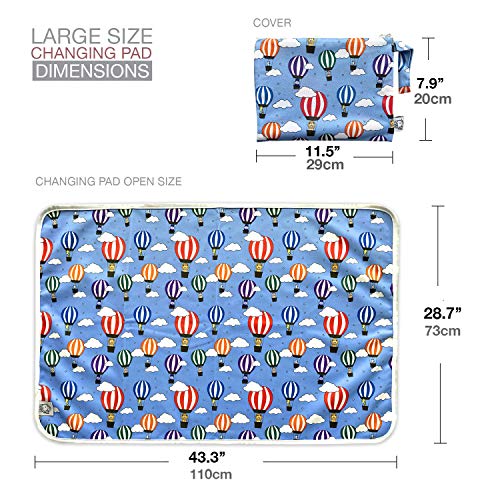 Flockthree Waterproof Baby Changing Pad with Storage Bag (43.3" X 28.7") Washable Wipeable Reusable Leak Proof Diaper Travel Mat Station Changing Mattress Liner Cribs Bed Cover, Flying Animals - color: Hot Air Balloon, size: Large (43.3 x 28.7 Inch)