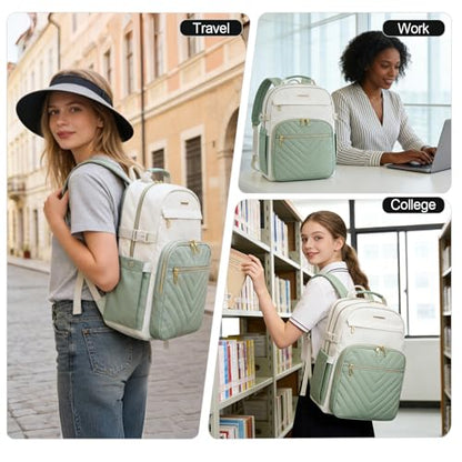 VANKEAN 17.3 Inch Laptop Backpack for Women Large Capacity - color: Beige Light Green, size: 17.3 Inch