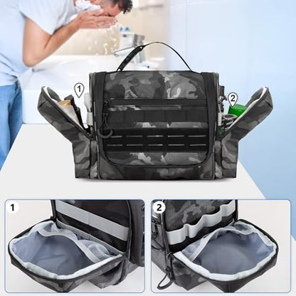 Hanging Toiletry Bag for Men, Tactical Dopp Kit Toiletry Travel Bag - color: Black Camo