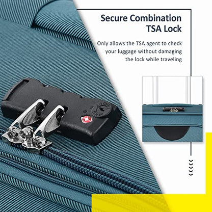 Softside Luggage Expandable 3 Piece Set Suitcase Upright Spinner Softshell Lightweight Luggage Travel Set (Green) - color: Green