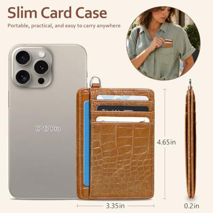 Coco Rossi Crocodile Wallet Women Slim Credit Card Holder with Keychain | Luxury Wallets, Alligator Print, RFID Blocking, ID Case, Small Minimalist, Womens Girls Gift, Brown Croc - color: A Brown Croc