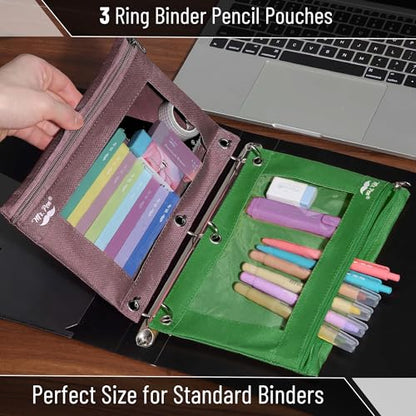 Mr. Pen- Pencil Pouch for 3 Ring Binder, 2 Pack, 10"x6.75", Smooth Zipper - color: Dark Green and Brown, size: 2 Pack