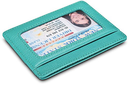 KALMORE womens Credit Holder Genuine Leather Slim Minimalist Card Case Wallet, Black With Id Window - color: Light Blue With Id window