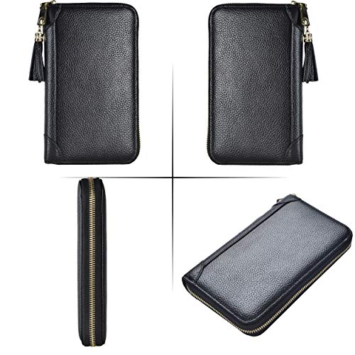 Easyoulife Credit Card Holder Wallet Womens Zipper Leather Case Purse RFID Blocking - color: Black