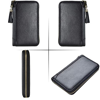 Easyoulife Credit Card Holder Wallet Womens Zipper Leather Case Purse RFID Blocking - color: Black