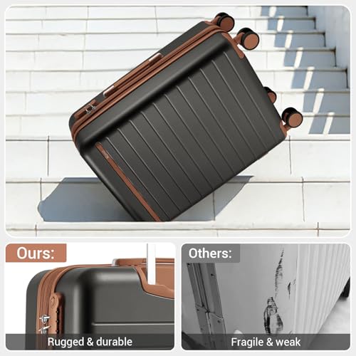 Kono Checked Suitcase 24in Expandable ABS+PC Side Handle luggage Grey/Brown - color: Grey, size: Checked-Medium 24-Inch