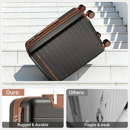 Kono Large Suitcase 28in Expandable ABS+PC 8pcs Silent Wheels Grey/Brown - color: Grey, size: Checked-Large 28-Inch