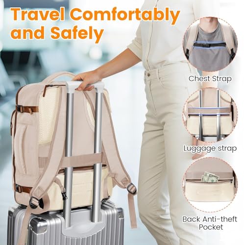 MATEIN Personal Item Travel Backpack, Carry on Bag with Electronics Case - color: Light Khaki, size: Large