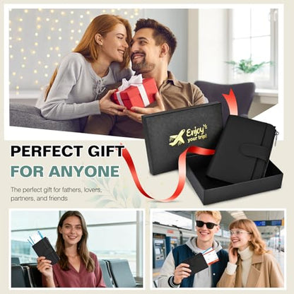 RFID Passport Holder for Travel, Leather Passport Cover Travel Wallet - color: Black