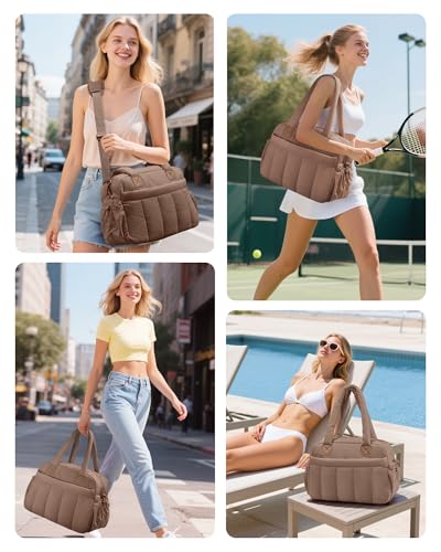 oscaurt Gym Bag for Women Lightweight Duffle Bag for Travel with Toiletry Pouch Water Resistant Carry On Weekender Overnight Duffel - color: Brown-Set