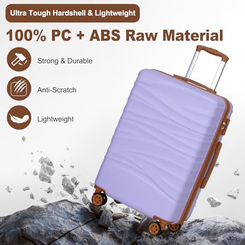 Romswi 26" Medium Checked Luggage, Checked-Medium Hardshell Suitcase with Double Spinner Wheels, Lightweight Large Hardshell Suitcase with TSA Lock,YKK Zipper, Scratch-Resistant Purple - color: Purple, size: 26 Inch
