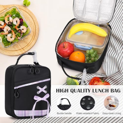 DIGOBAY Backpacks for Girls 3PCS School Backpack Lunch Box Pencil Pouch - color: Blackpurple