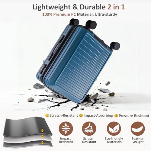 OUZZO Carry On Luggage with Spinner Wheels 20 Inch PC Expandable Hardshell Suitcases Lightweight Travel Luggage TSA Lock Business Trip (grey, carry on 20") - color: blue, size: 1 Piece-20" (Carry On)