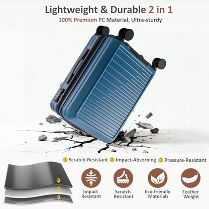 OUZZO Durable Luggage Sets 3 Piece PC Hardshell Lightweight 20/24/28'' - color: blue, size: 3 Piece Set-20"/24"/28"