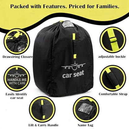 Car Seat Travel Backpack – Universal Fit Bag with Adjustable Backpack Straps, Water-Resistant Airplane Travel Essentials with ID Window