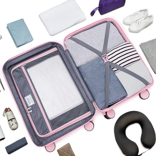 LARVENDER Expandable Carry On 3 Piece Luggage Set with Backpack 20 Inch - color: Light Pink, style: 3 Piece Sets