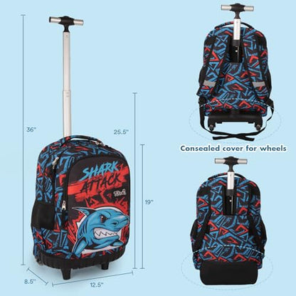Tilami Rolling Backpack for Boys and Girls,Shark attack - color: Shark Attack